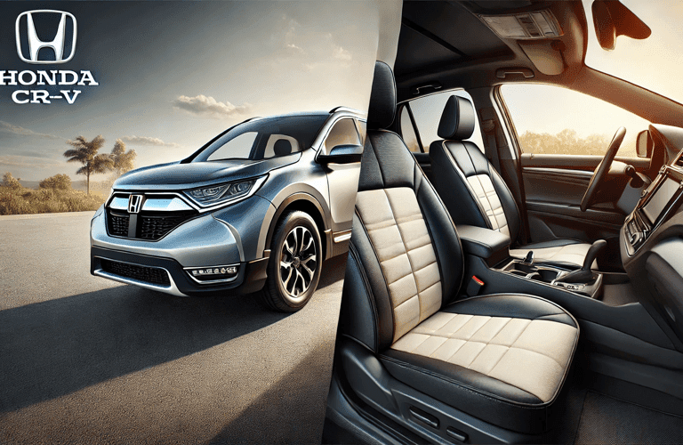 Split-screen image showing the best seat covers for Honda CRV on one side and the Honda CR-V on the other. The seat covers are sleek, high-quality, and perfectly fitted.