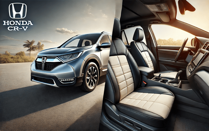 Split-screen image showing the best seat covers for Honda CRV on one side and the Honda CR-V on the other. The seat covers are sleek, high-quality, and perfectly fitted.