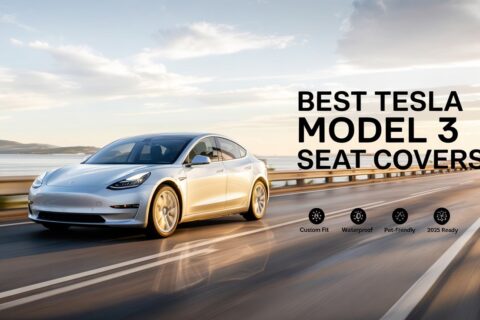 Best Tesla Model X car seat covers with custom fit, waterproof, and pet-friendly features on a scenic highway