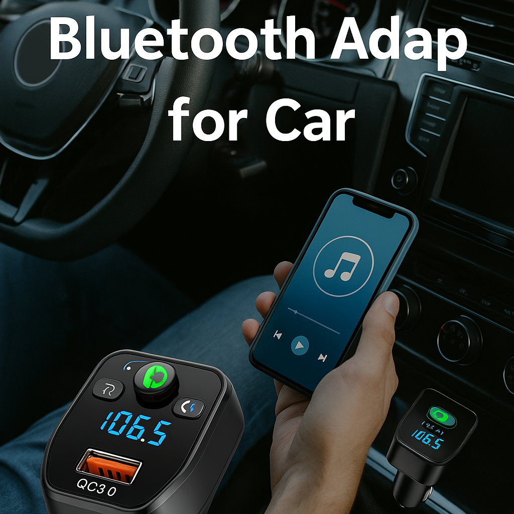Close-up of the best wireless Bluetooth adapter for car plugged into a vehicle's AUX port, enhancing hands-free audio connectivity on the go.