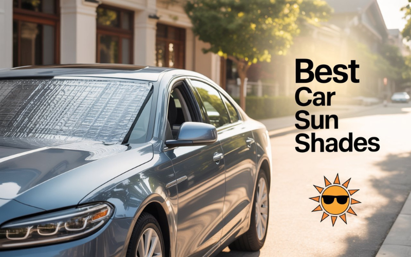 Best Car Sun Shades for Maximum UV Protection and Comfort (2025 Guide) 1 Luxury car with front windshield covered using the best car sun shade under bright sunlight.