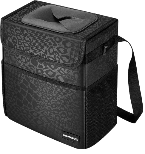 SIBOFUEGO Stylish Car Trash Can – Black Leopard Print