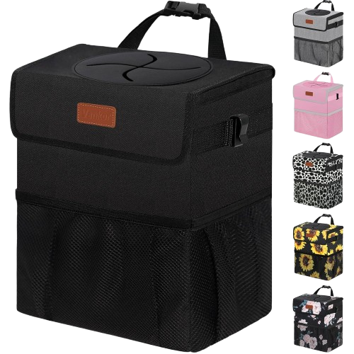 Vankor Hanging Car Trash Bin with Lid Storage Pockets