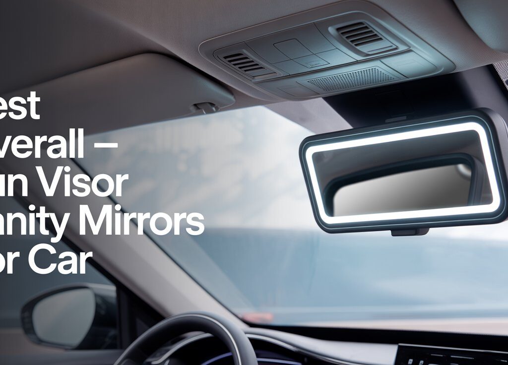 Best overall sun visor vanity mirrors for car with built-in LED lights, installed inside a modern vehicle.
