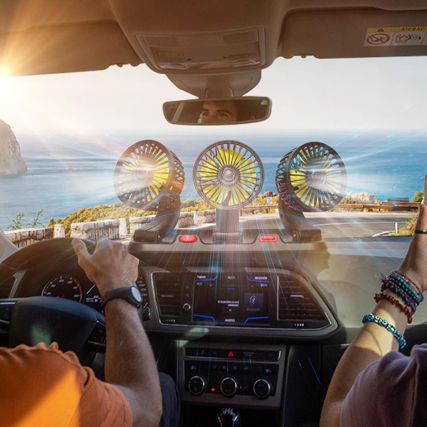 HUENLYEL Triple Heads Dashboard Fan