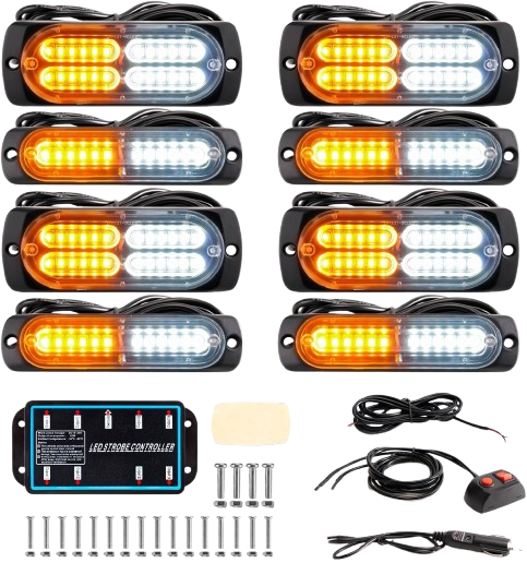 BooYu 8PCS LED Emergency Strobe Lights – AmberWhite