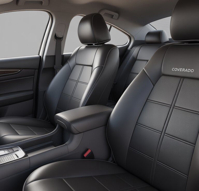 High-quality coverado car seat covers fitted on front and rear seats of a sleek modern car, showcasing luxury, comfort, and durable leather finish.