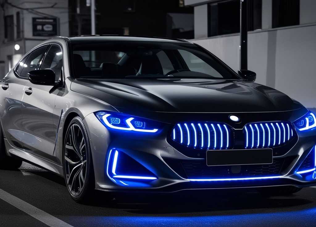 Luxury car at night featuring bright and stylish Led grille lights for car, enhancing both safety and aesthetics.