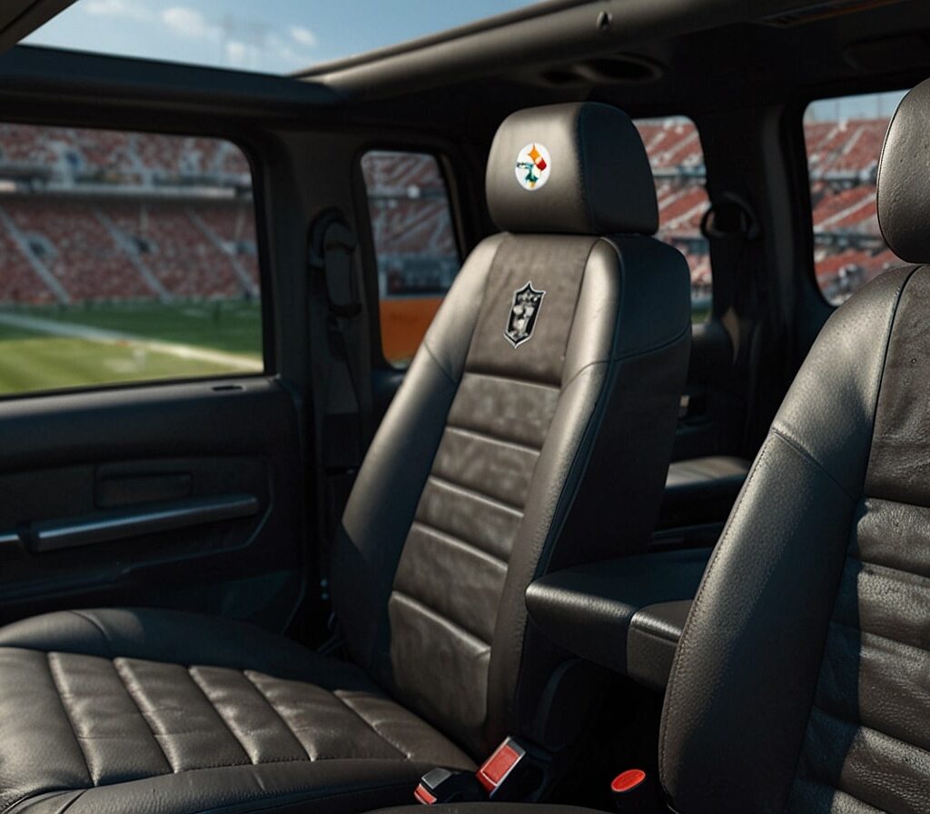 Interior view of a truck featuring stylish NFL seat covers for trucks with team logos, offering durability, comfort, and fan pride.