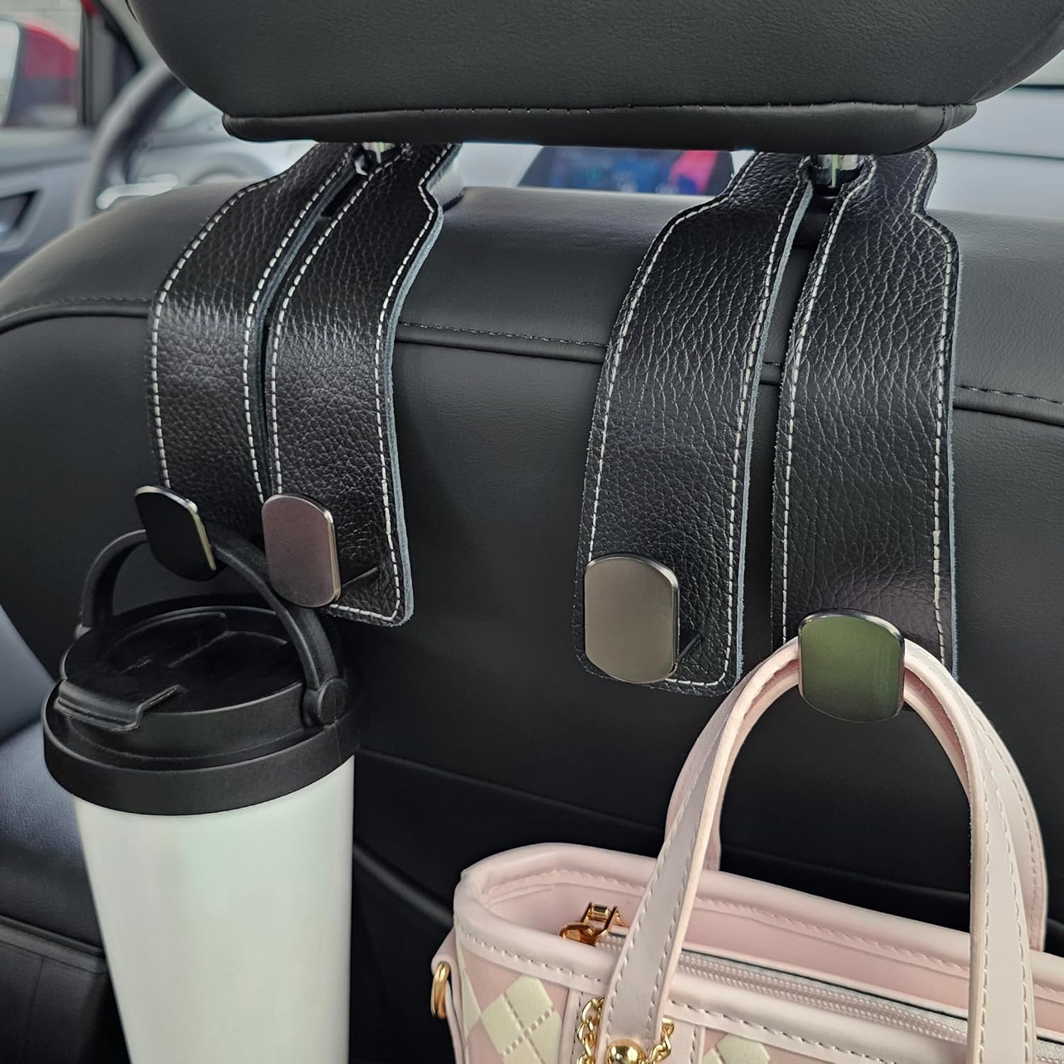 ALEACAR Leather Car Seat Hooks (2 Pack)