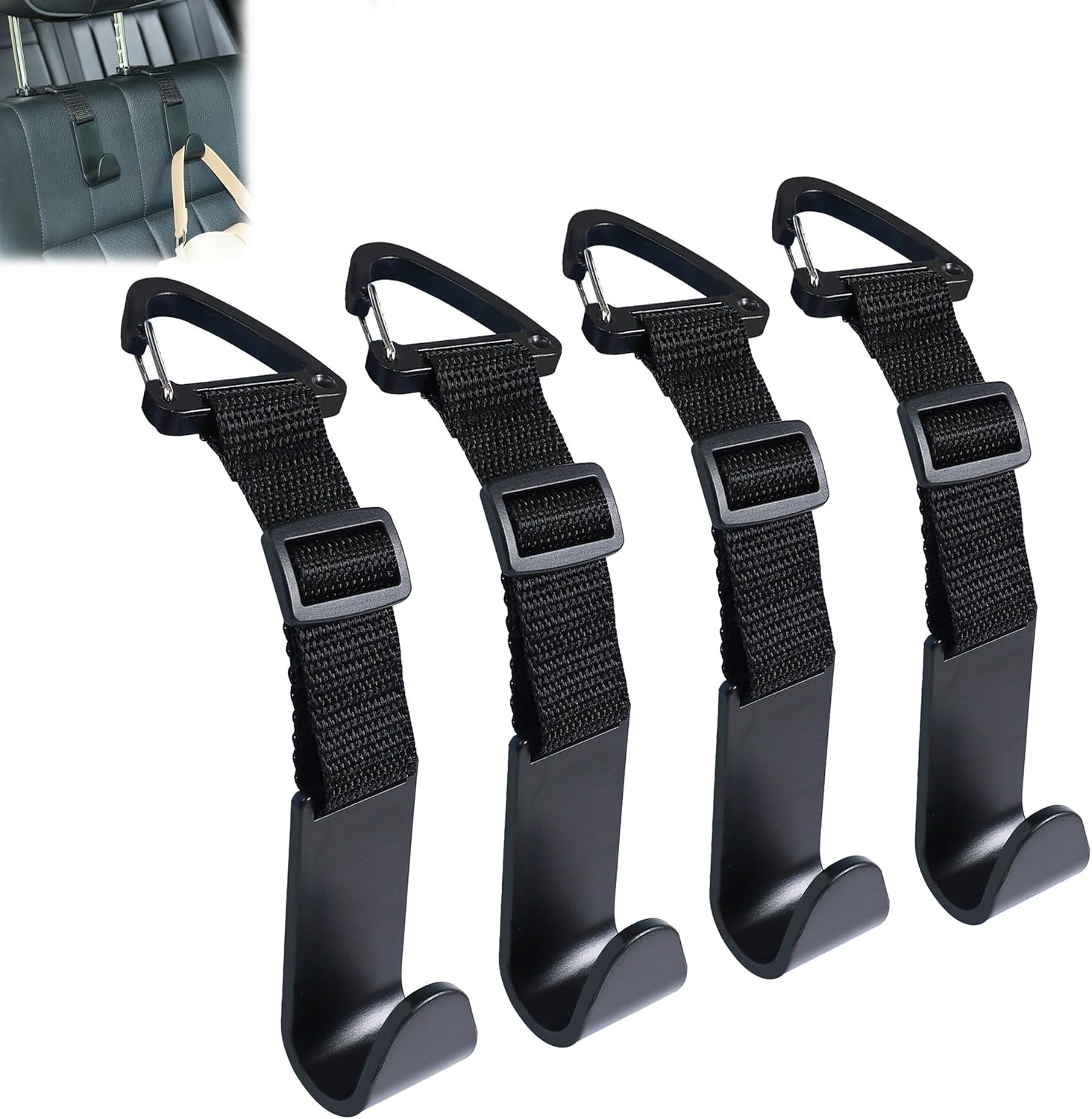 Amooca Black Headrest Hooks (4 Pack)