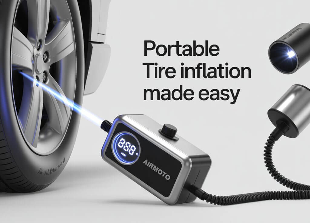 5 Expert-Recommended Airmoto Tire Inflators Portable Air Compressors for Every Car Owner 1 Airmoto portable car tire pump air compressor inflating vehicle tire with LED pressure display