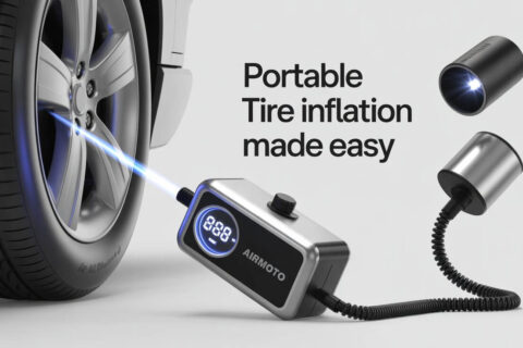 5 Expert-Recommended Airmoto Tire Inflators Portable Air Compressors for Every Car Owner 5 Airmoto tire inflator portable air compressor inflating a car tire with a digital pressure gauge display