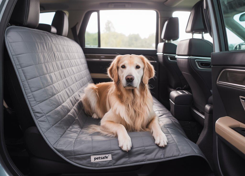 Best Pets Car Seat Covers for Ultimate Protection and Comfort 1 Golden Retriever sitting on waterproof back seat cover for cars – Best pets car seat covers for clean and safe travel
