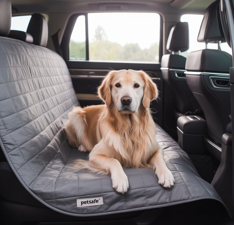 Golden Retriever sitting on waterproof back seat cover for cars – Best pets car seat covers for clean and safe travel