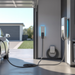 Wall-mounted home EV charging station powering an electric car in a modern garage, showcasing one of the best electric vehicle chargers for daily home use