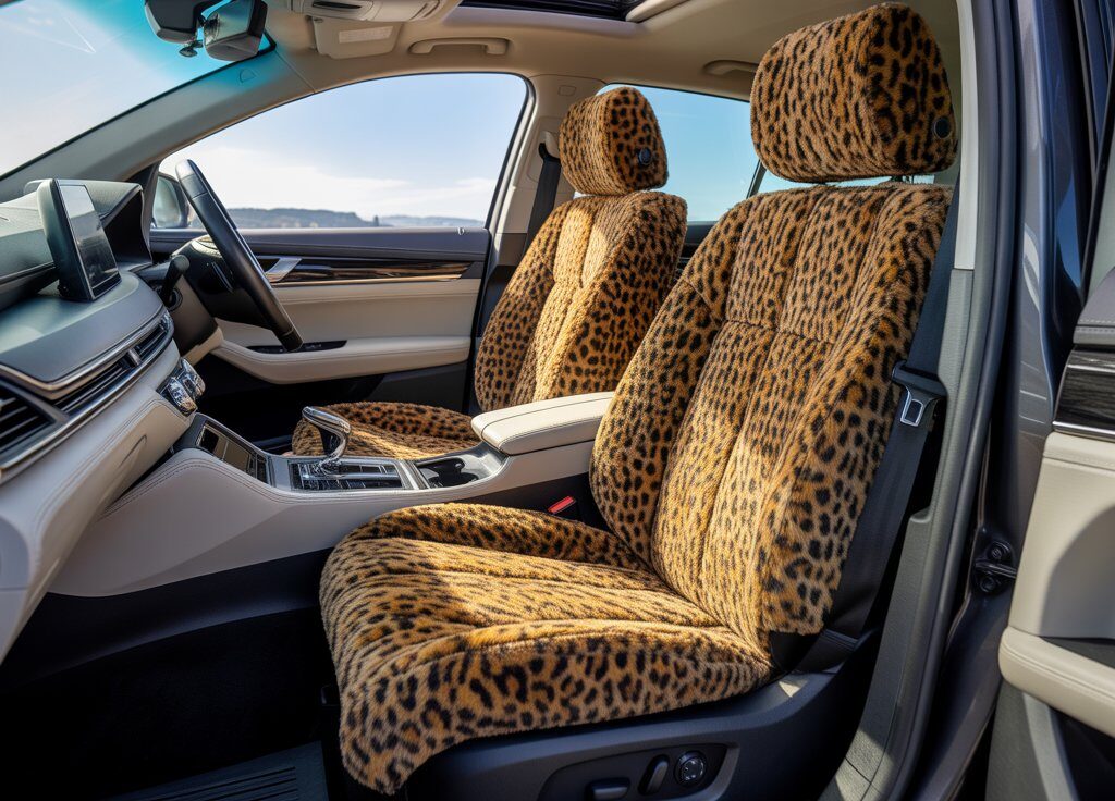 Leopard print seat covers with universal fit for any vehicle