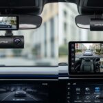 Interior view showing the best Vantrue AI dash camera with dual lens recording road and cabin using smart dash cam technology
