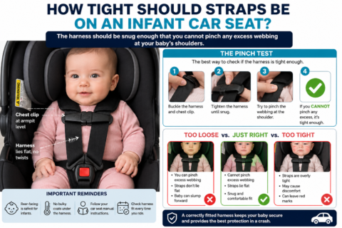 how tight should straps be on an infant car seat?