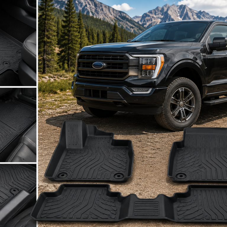 Best Floor Mats for Ford F-150 showing heavy-duty all-weather liners with raised edges and full floor coverage