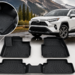 Best Floor Mats for Toyota RAV4 showing molded all-weather mats with raised edges and full floor coverage