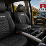 Best RAM Car Seat Covers shown in a premium black truck interior with durable front and rear seat protection