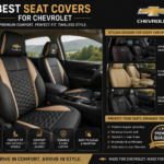 Premium chevy seat covers in black and tan quilted leather protecting Chevrolet car seats with a stylish, comfortable fit