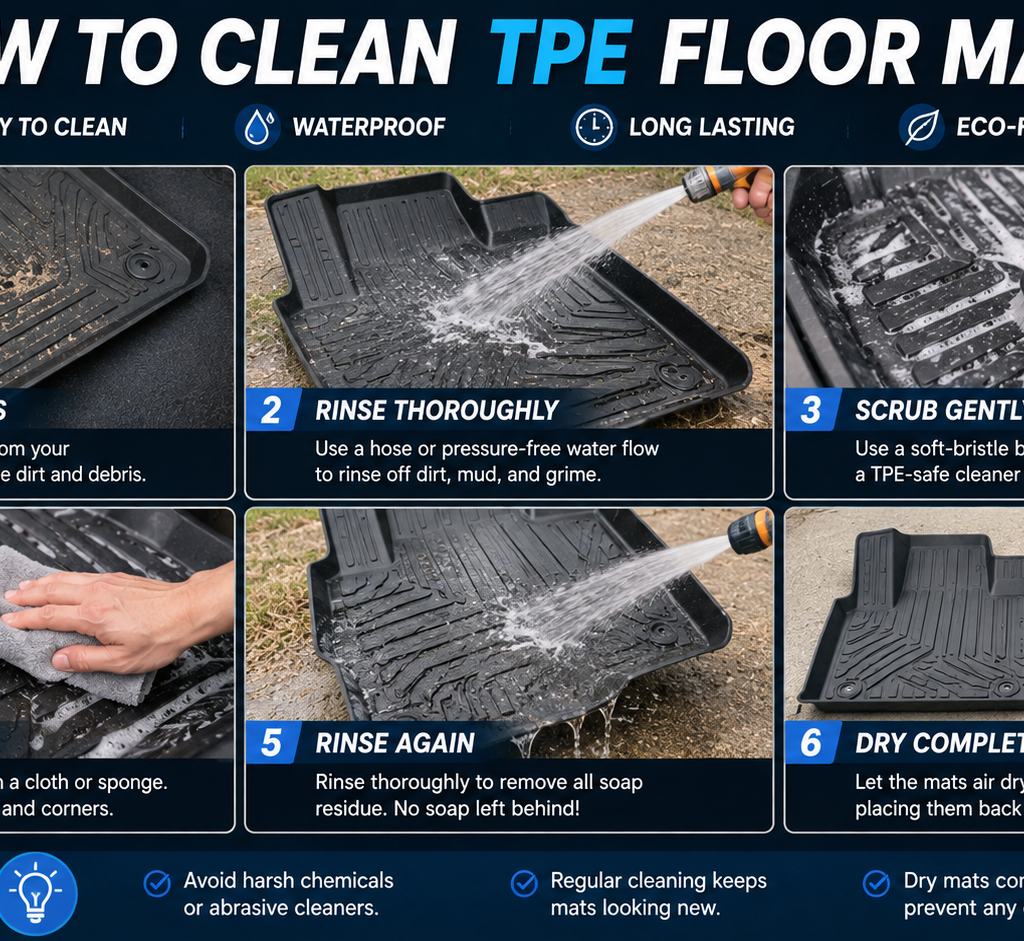 How to Clean TPE Floor Mats with simple steps for removing dirt, rinsing, scrubbing, and drying