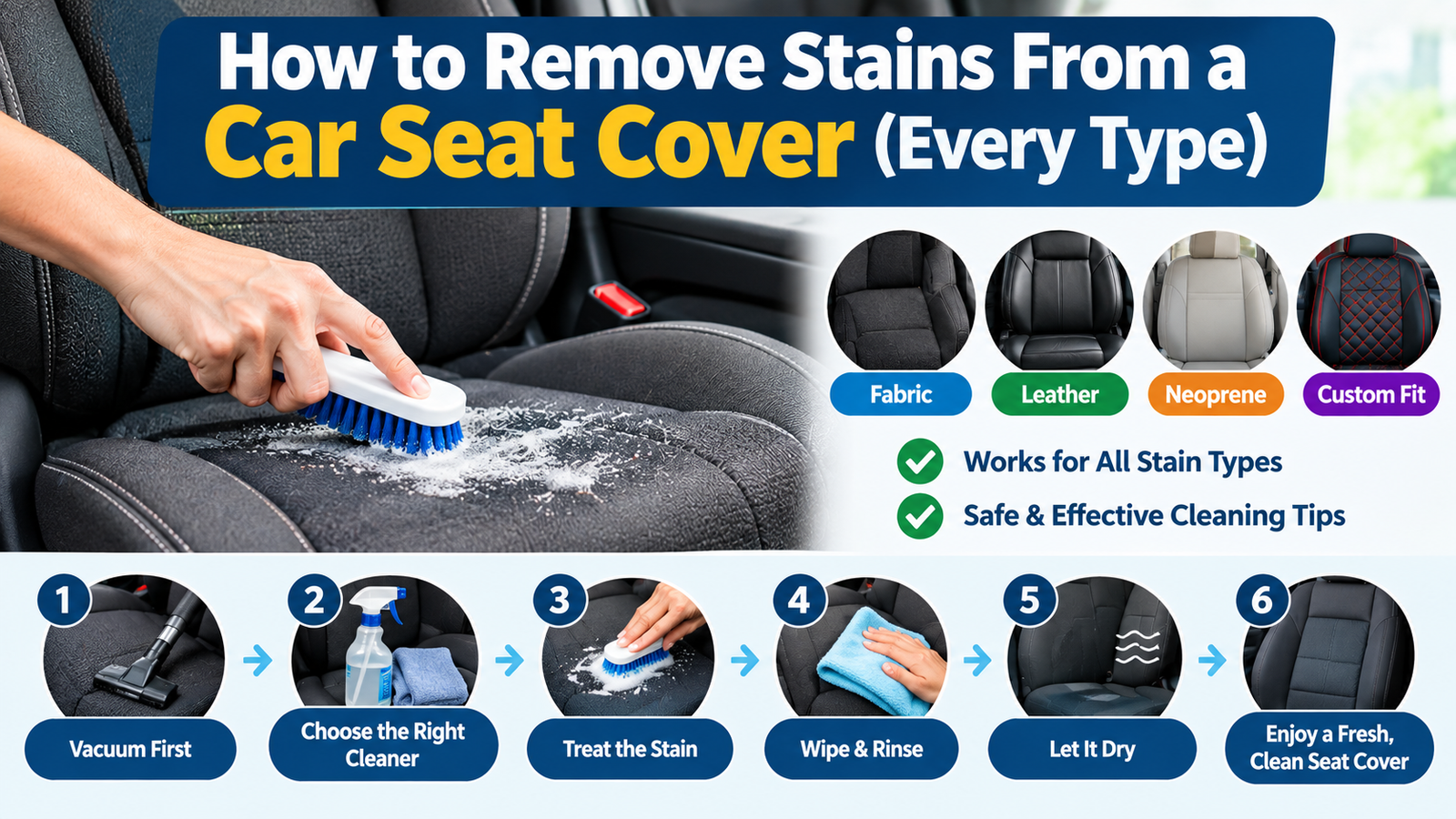 How to Remove Stains From a Car Seat Cover (Every Type)