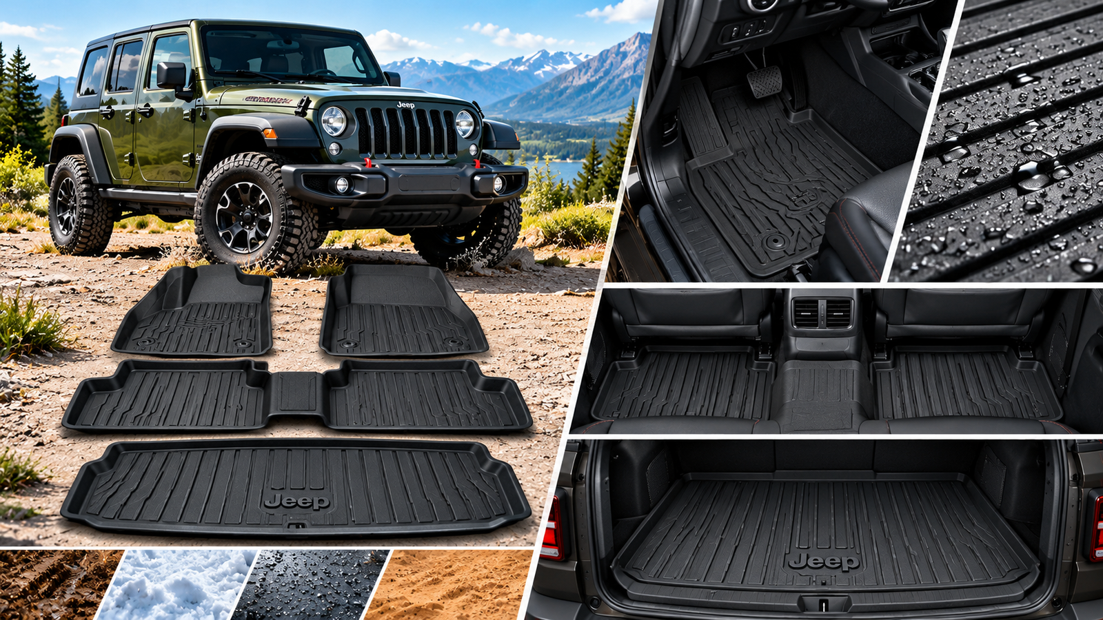 Best Floor Mats for Jeep with all-weather front, rear, and cargo mats