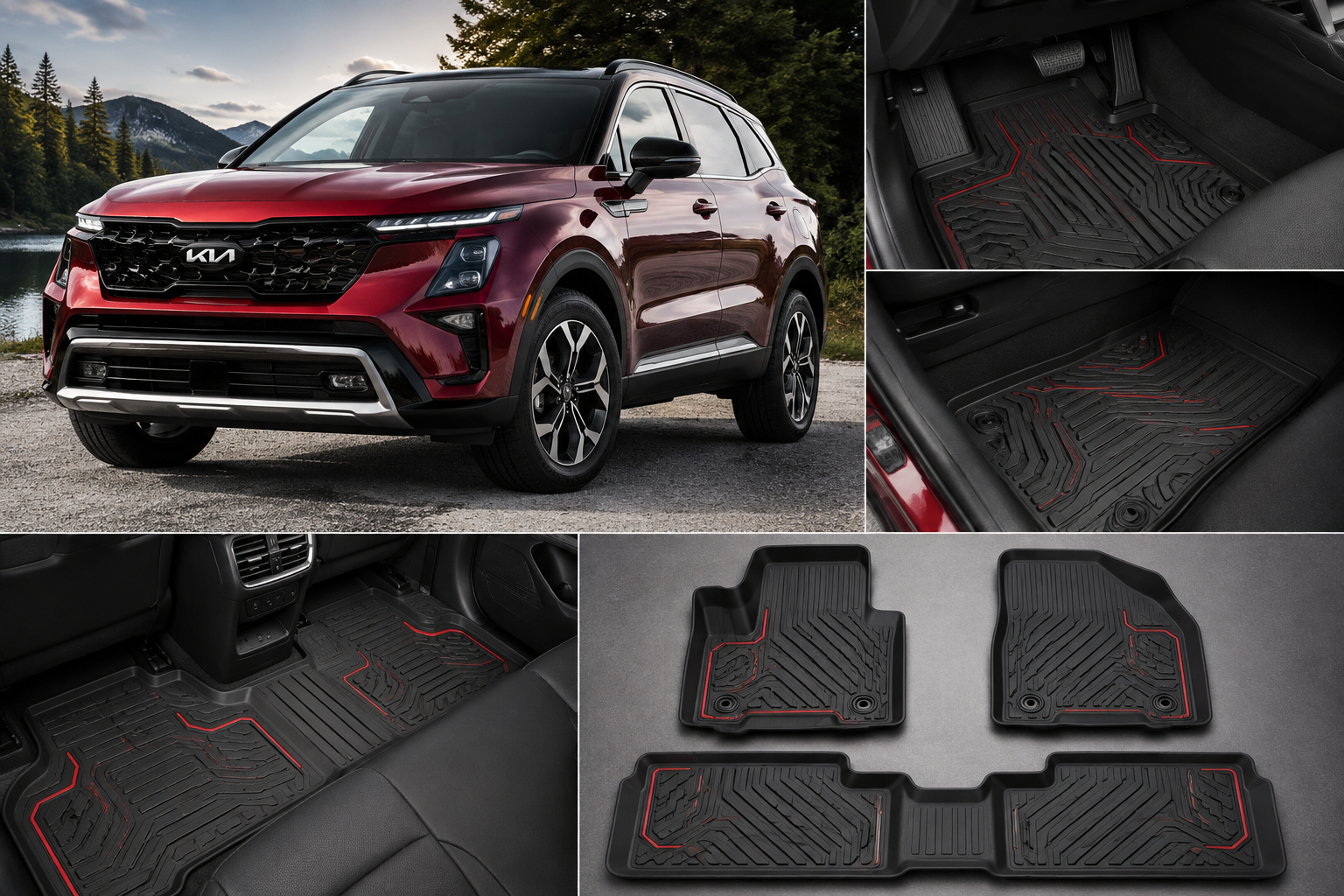 Best Floor Mats for Kia: Top Picks by Model (2026) 1 Best Floor Mats for Kia shown in a Kia SUV interior with custom-fit all-weather floor mats and a complete floor mat set