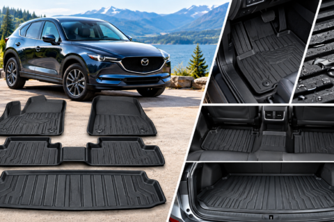 Best Floor Mats for Mazda showing custom-fit all-weather mats and cargo liner