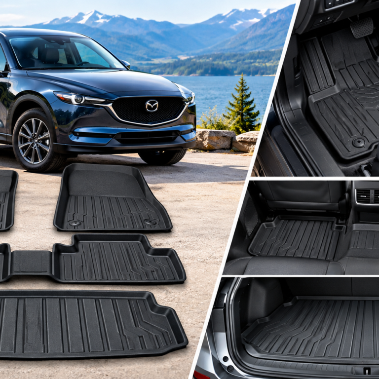 Best Floor Mats for Mazda showing custom-fit all-weather mats and cargo liner